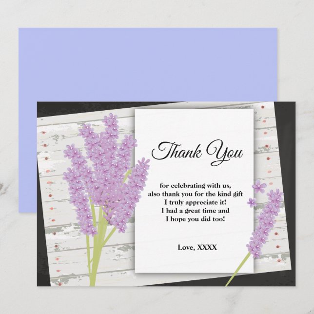 lavender, lila, party, tack. inbjudningar (Fram/baksida)