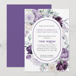 Lavender Lila Peonies Oval Gräns Bröllop Inbjudningar
