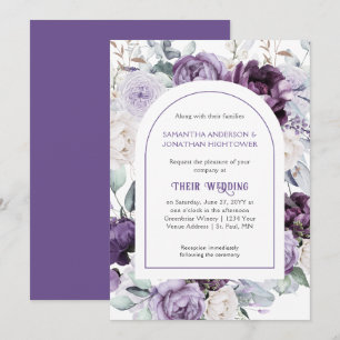 Lavender Lila Peonies Oval Gräns Bröllop Invi Inbjudningar