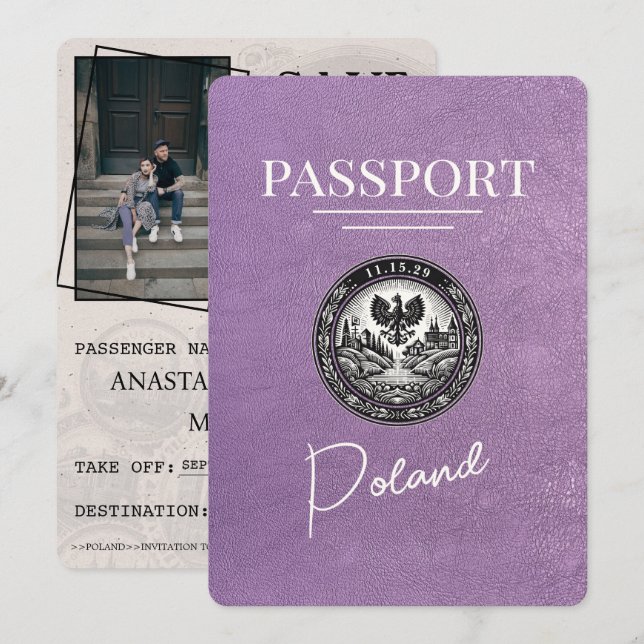 Lavender Lila Poland Passport Spara datum Datumet (Fram/baksida)
