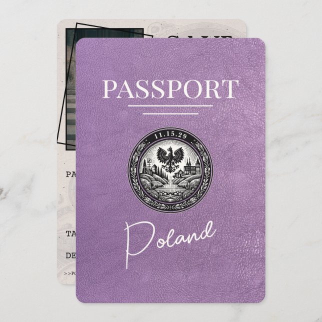 Lavender Lila Poland Passport Spara datum Spara Datumet (Fram/baksida)
