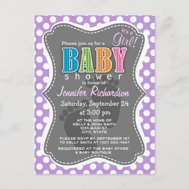 Lavender Lila Polka dots Inbjudan Vykort (Framsida)