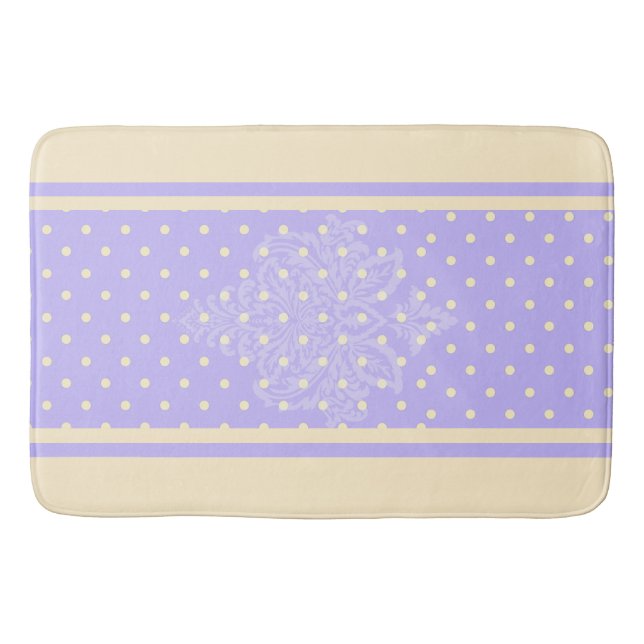 Lavender lila polka dots och gult badmat badrumsmatta (Framsidan)