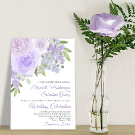 Lavender Lila Ro & Blommar Elegant bröllop Inbjudningar