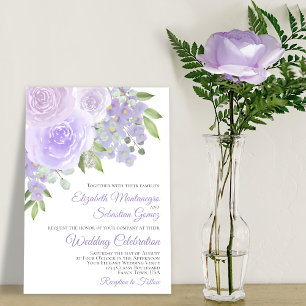 Lavender Lila Ro & Blommar Elegant bröllop Inbjudningar