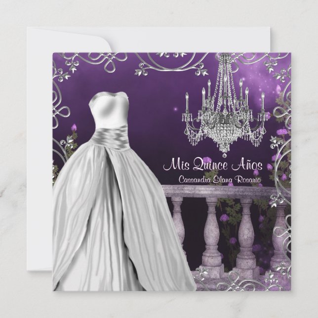 Lavender Lila Ro Chandelier Quinceanera Inbjudningar (Framsida)