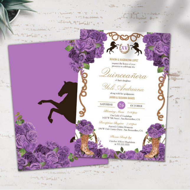 Lavender Lila Ro Western Charro Quinceanera Inbjudningar (Skapare uppladdad)