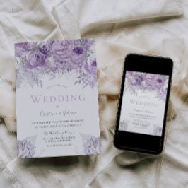 Lavender Lila Silver blommigt Bröllop Inbjudningar