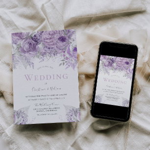Lavender Lila Silver blommigt Bröllop Inbjudningar