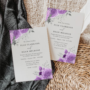 Lavender Lila & Silver Blommigt Elegant bröllop Inbjudningar