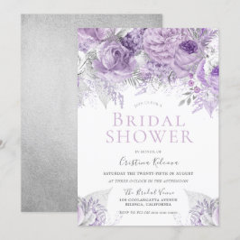 Lavender Lila Silver blommigt Möhippa Inbjudningar