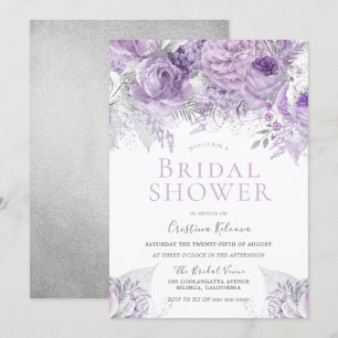 Lavender Lila Silver blommigt Möhippa Inbjudningar