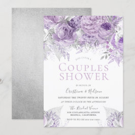 Lavender Lila Silver blommigt Par Shower Inbjudningar