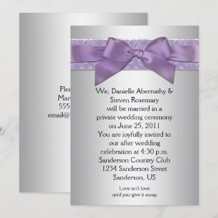 Lavender Lila Silver Brocade Ribbon Post Bröllop Inbjudningar