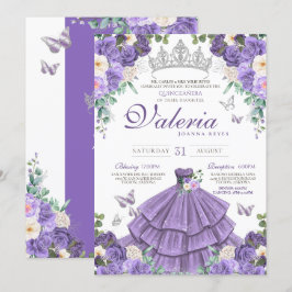 Lavender Lila Silver Ro Butterfly Quinceanera Inbjudningar