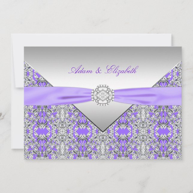 Lavender Lila Snöre Diamond Ribbon Bröllop Inbjudningar (Framsida)