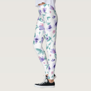 Lavender lila Söta blommor mönster Leggings