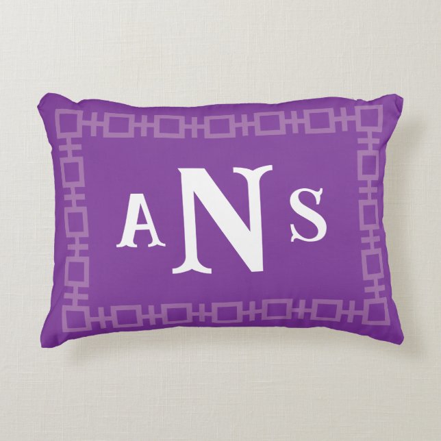 Lavender Lila Square Grekiska Nyckel Monogram Prydnadskudde (Framsidan)