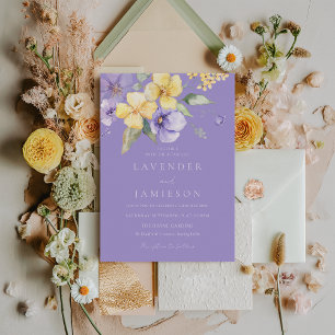 Lavender Lila & Sunshine Blommigt Bröllop Inbjudningar