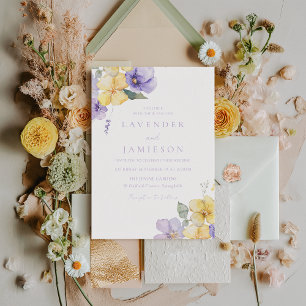Lavender Lila & Sunshine Gula blommor Bröllop Inbjudningar