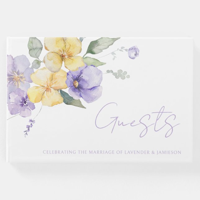 Lavender Lila & Sunshine Gult Blommigt Bröllop Gästböcker (Framsida)
