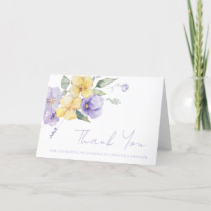 Lavender Lila & Sunshine Gult Blommigt Bröllop Tack Kort