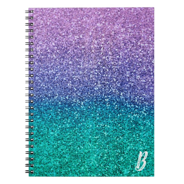 Lavender Lila & Teal Aqua Grönt Sparkly Glitter Anteckningsbok (Framsidan)