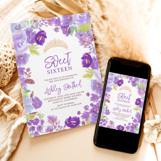 Lavender lila vild Blommor Söt 16 födelsedag Inbjudningar (Lavender purple wild flowers Sweet 16 birthday Invitation)