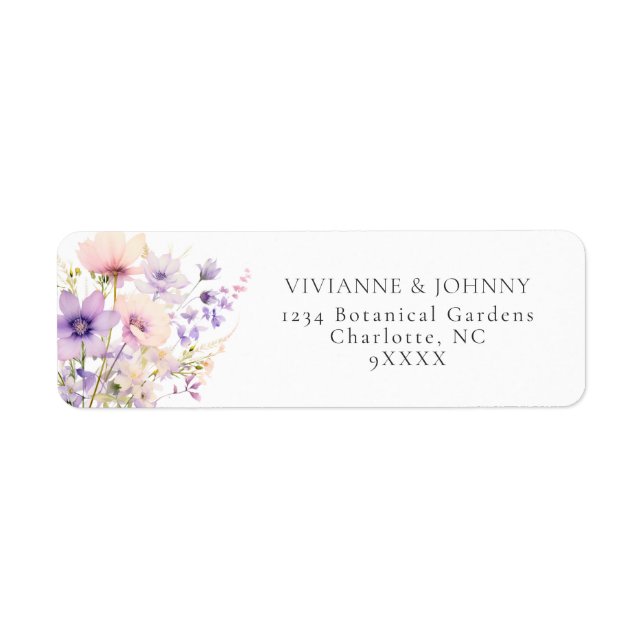 Lavender Lila Violet Flowers Wildblommor Bröllop Returadress Etikett (Framsidan)