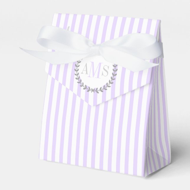 Lavender lila, vit rand monogram bröllop presentaskar (Framsidan Sidan)