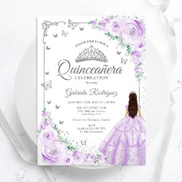 Lavender Lila Watercolor Blommigt Quinceanera Inbjudningar