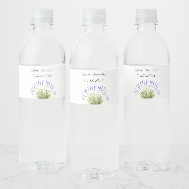 Lavender Lila Watercolor Flower Blommigt Bröllop Vattenflaska Etikett (Flaskor)