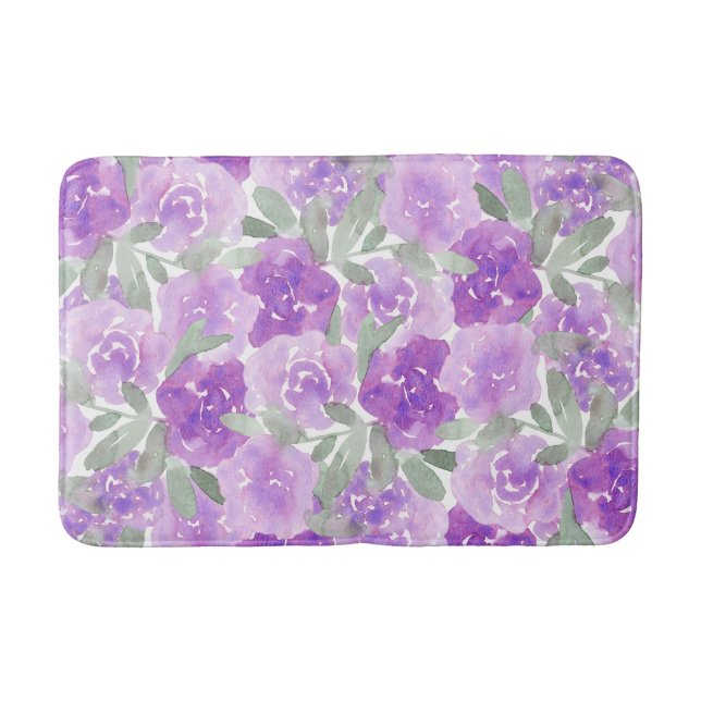 Lavender Lila Watercolor Flowers Badrumsmatta (Framsidan)
