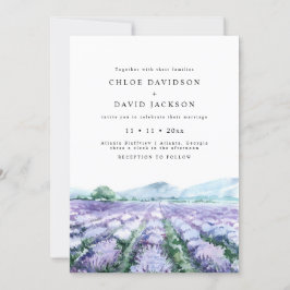 Lavender Lila Watercolor Greenery Rustic Bröllop Inbjudningar