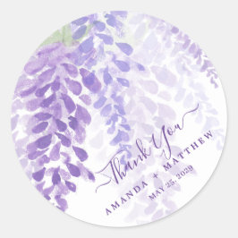 Lavender Lila Watercolor Wisteria Blooms Bröllop Runt Klistermärke