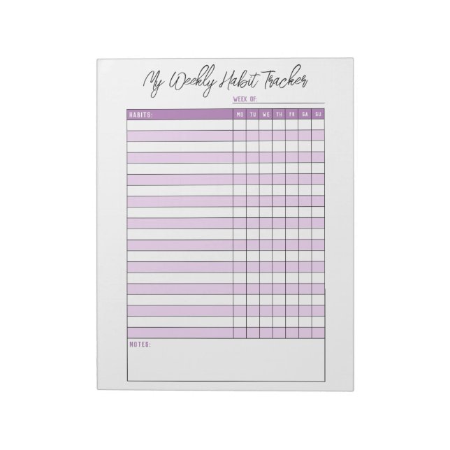 Lavender Lila Weekly Habit Tracker Anteckningsblock (Roterad)