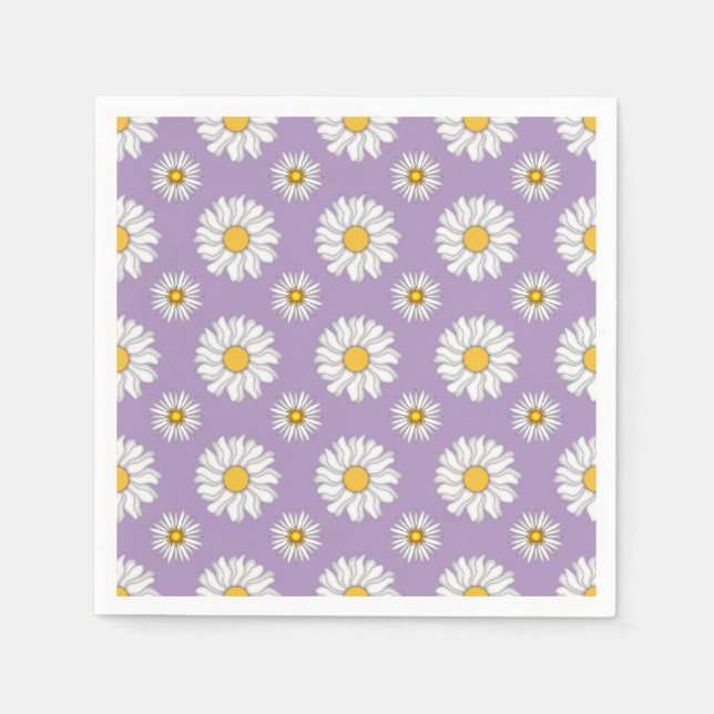 Lavender Lila White Daisy Blommigt Bröllop Pappersservett (Framsidan)