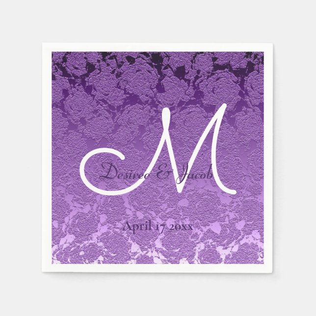 Lavender Lila White Elegant bröllop Monogram Pappersservett (Framsidan)