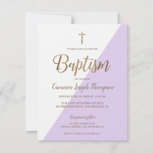 Lavender lila White Guld Modern Baptism Inbjudningar