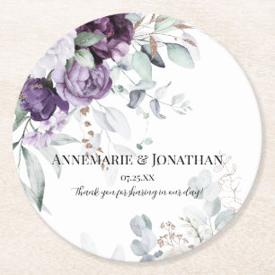 Lavender Lila White Rustic Blommigt Underlägg Papper Rund