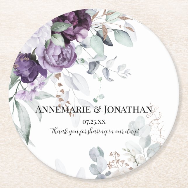 Lavender Lila White Rustic Blommigt Underlägg Papper Rund (Framsidan)