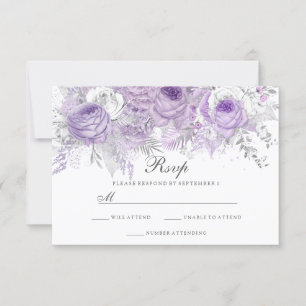 Lavender Lila White Silver Flower Bröllop OSA Kort