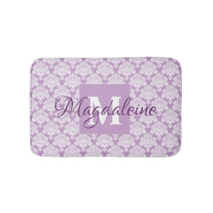 Lavender Lila White Snöre Damask Namn & Monogram Badrumsmatta
