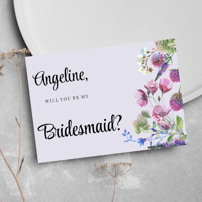 Lavender lila wildblomma vår Bridesmaid Inbjudningar (Lavender purple wildflower spring Bridesmaid)