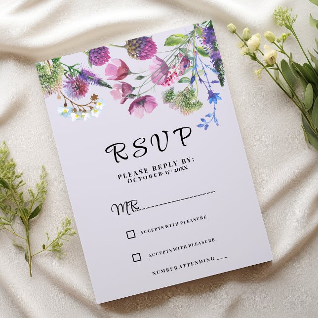 Lavender lila Wildblomma vår OSA Inbjudningar (Lavender purple wildflower spring RSVP)