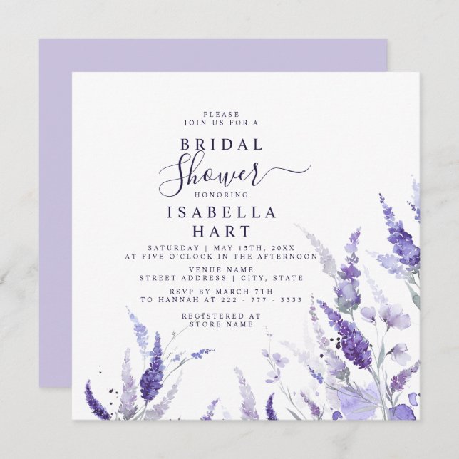 Lavender Lilac Blommigt Botanical Möhippa Inbjudningar (Fram/baksida)