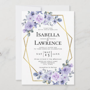 Lavender Lilac Blommigt Guld Ram Elegant bröllop Inbjudningar