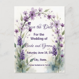 Lavender Lilac Floral Arch Save the Date Vykort