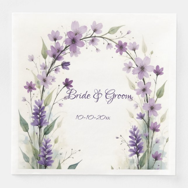 Lavender Lilac Floral Wedding Pappersservett (Framsida)