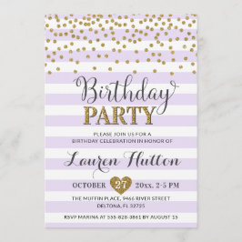 Lavender Lilac Guld Glitter Elegant födelsedagsfes Inbjudningar